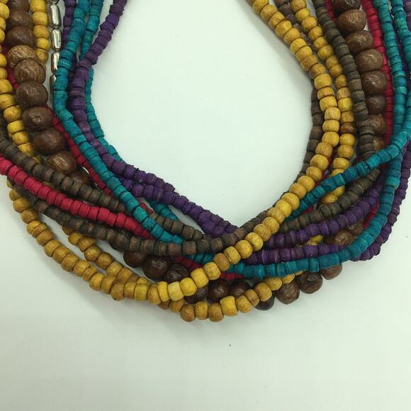 Multi-Colored Multi-Strand Necklace Dyed Wood Bead‎ - Picture 3 of 5